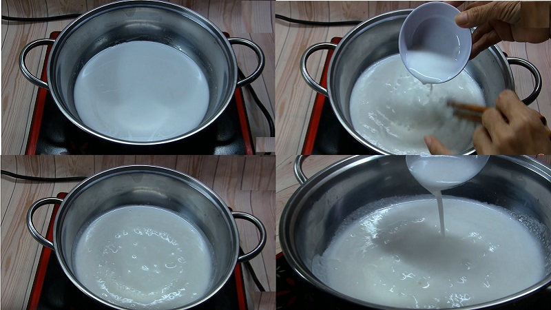 Nấu bột cốt dừa kết hợp bột năng hoặc bột béo
